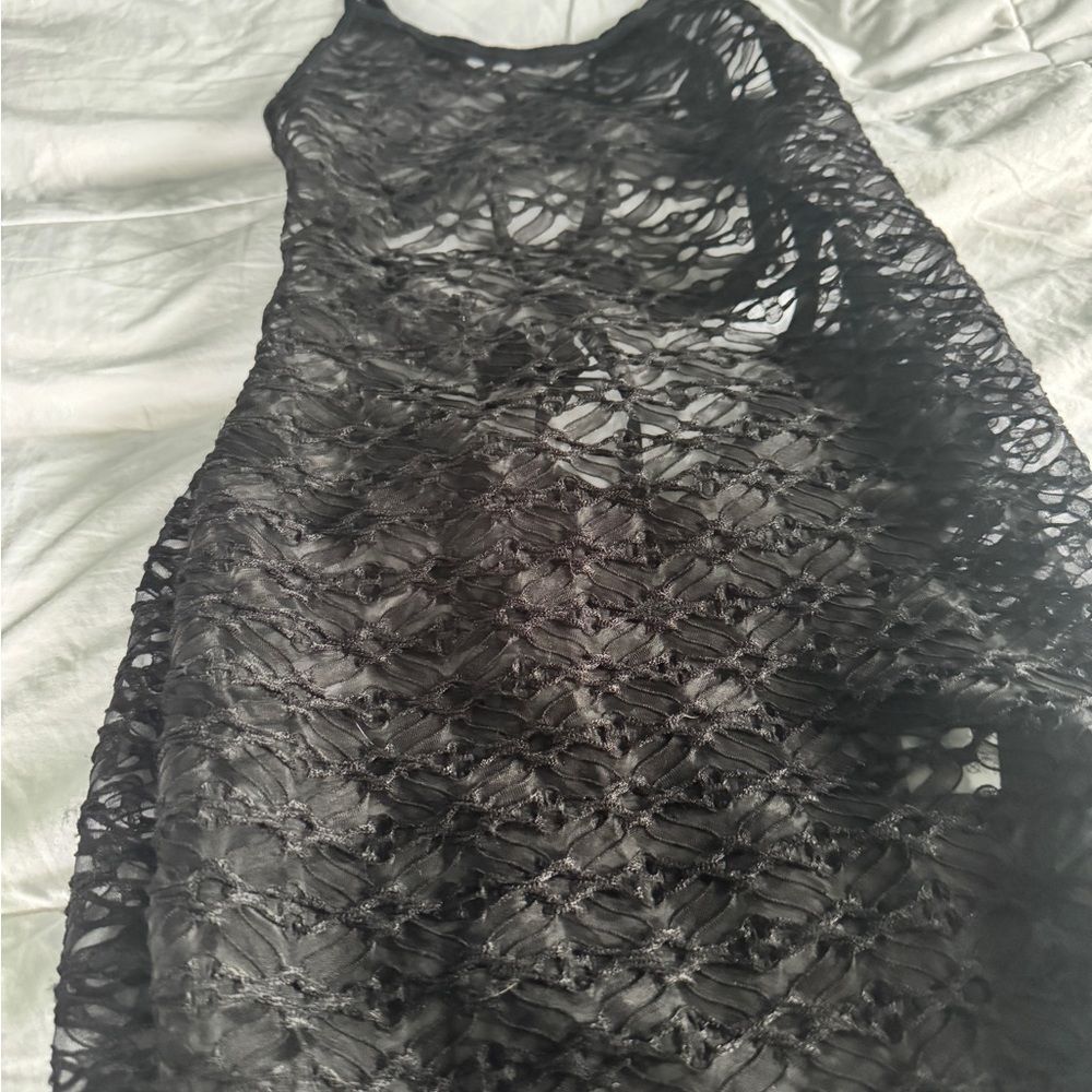 SHEIN Black Crochet Lace Swim Cover Up – Women’s XS - Picture 6 of 6